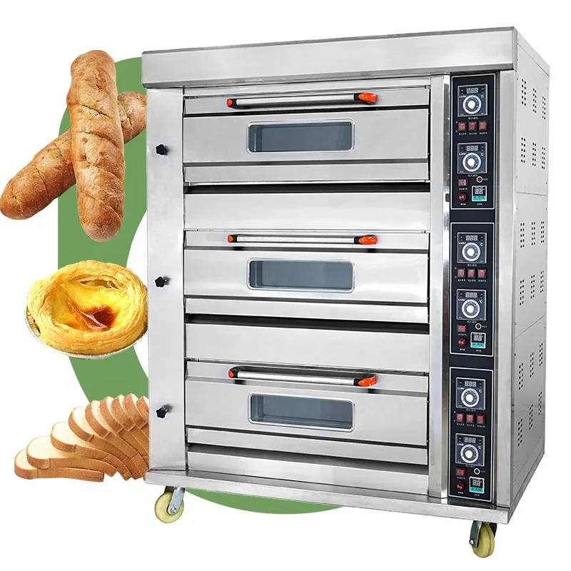 Baking Oven3-Layer Indoor Commercial 6-Tray Layer Pizza Triple Gas Bread Baking Oven With 9 Trays
