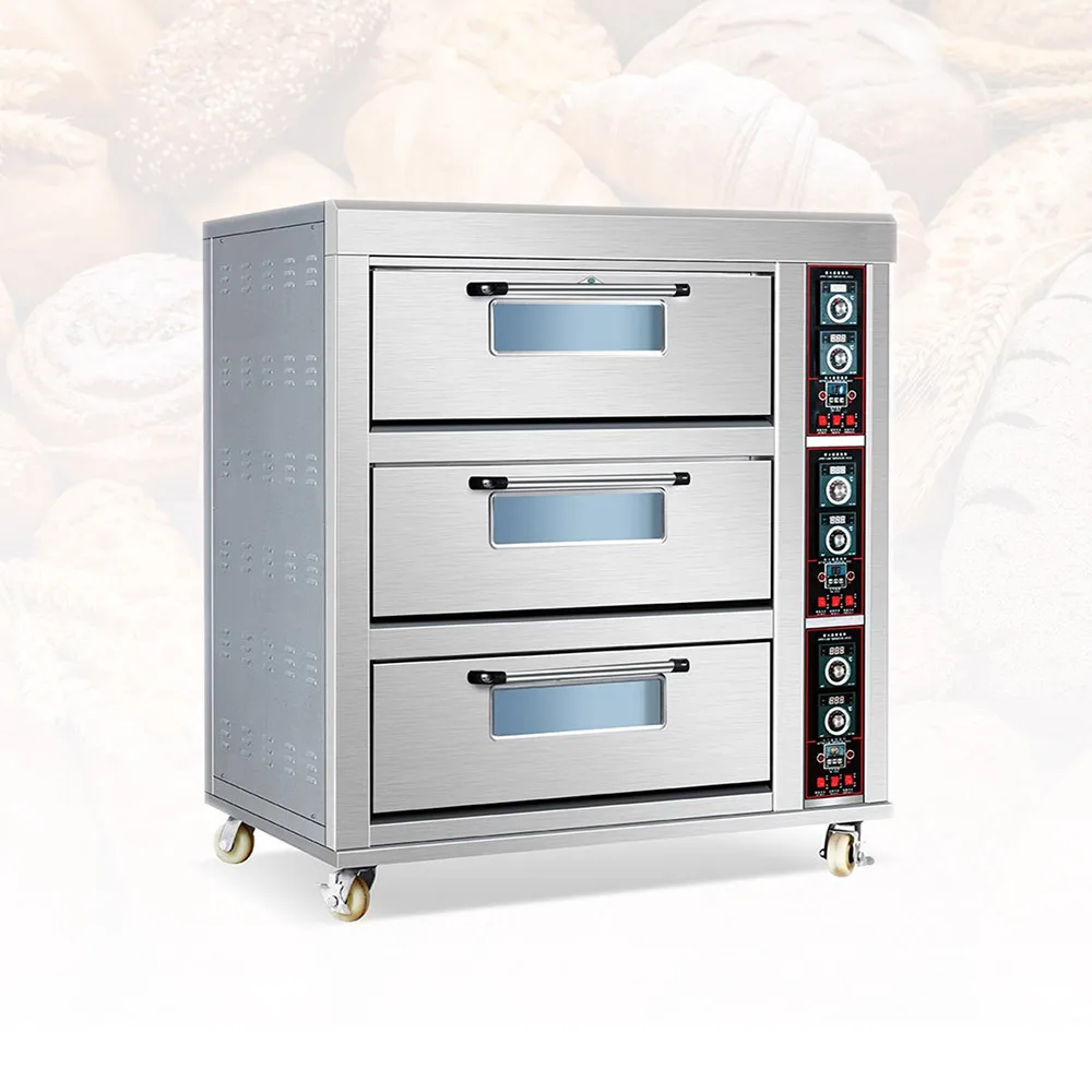 3 Deck 6 Tray Gas Electric Bakery Bread Deck Oven For Cake Pizza
