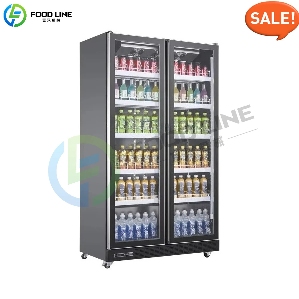 Commerical Stainless Steel Refrigerator 2 Glass Door Vertical Supermarket Display Fridge Cooler